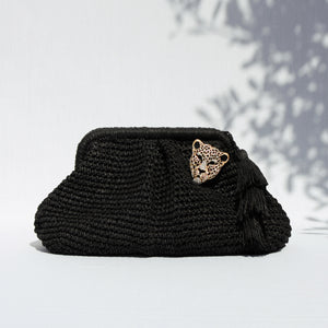 AMARA LEOPARD CLUTCH BAG- BLACK