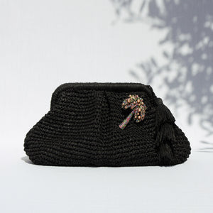 AMARA PALM CLUTCH BAG- BLACK