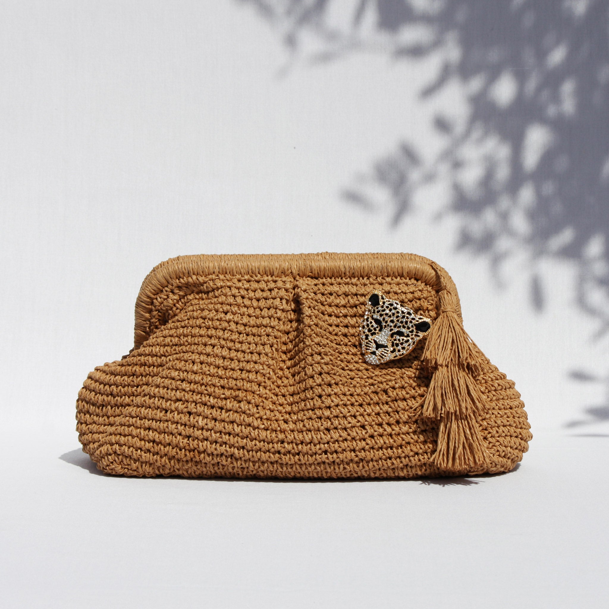 AMARA LEOPARD CLUTCH BAG - SAND