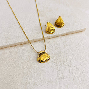 SHELL NECKLACE & EARRING SET- GOLD