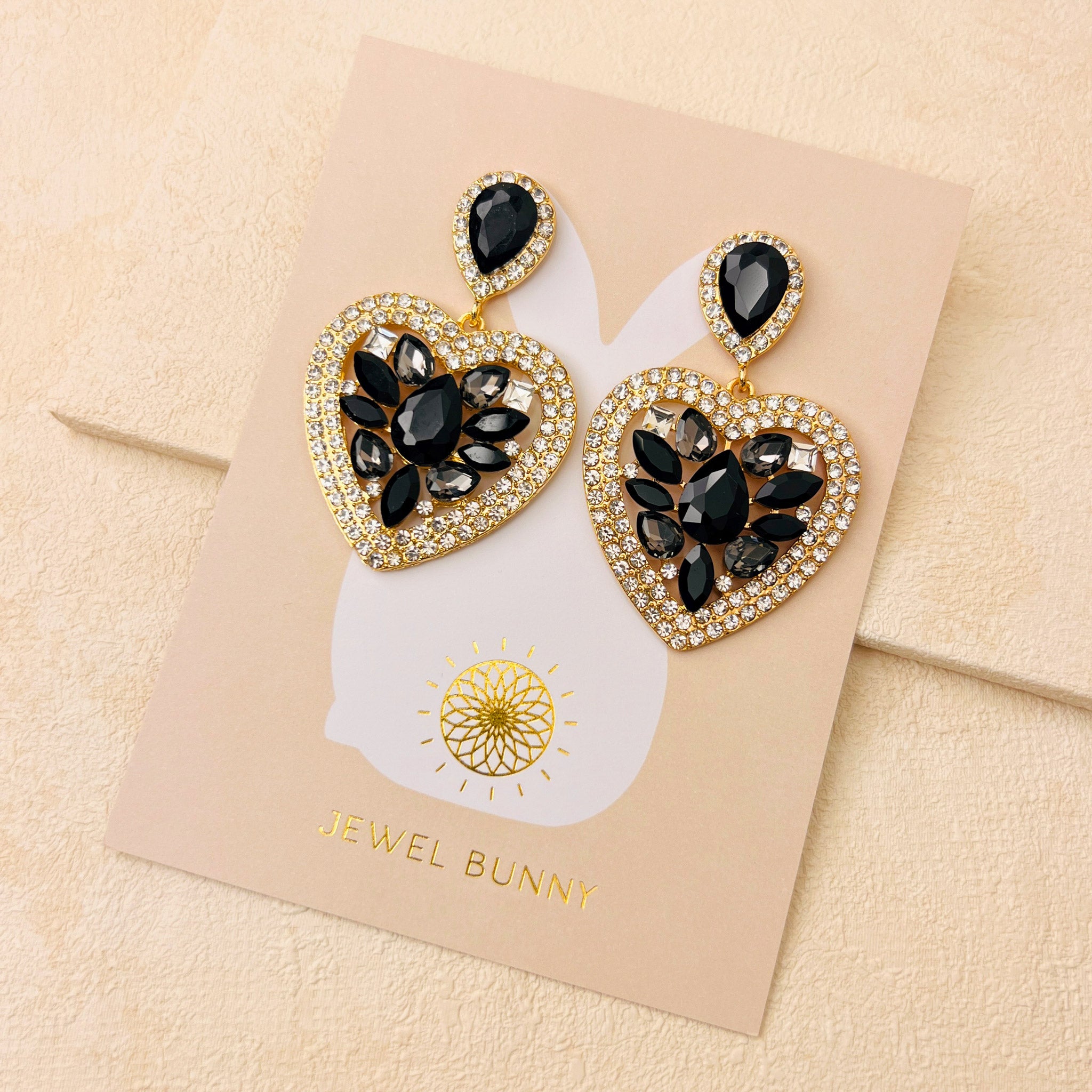 LUXE HEART EARRINGS - BLACK