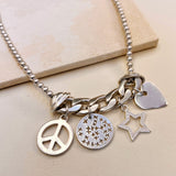 LOVE & PEACE CHARM NECKLACE - SILVER & GOLD