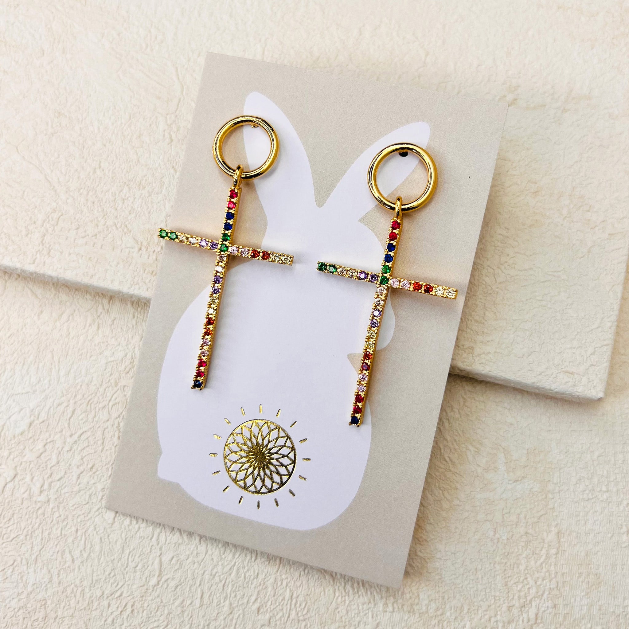 PRAYER JEWEL CROSS EARRINGS - GOLD